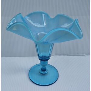 Vintage Fenton Celeste Blue #400 Ruffled Vase 5.75" H